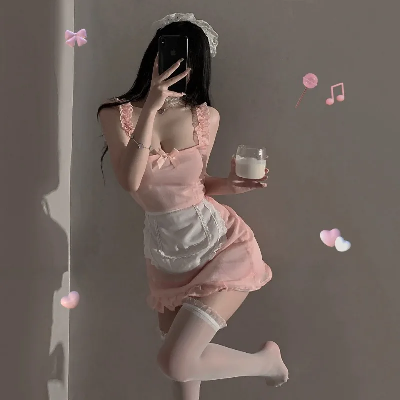 

Ladies' Sexy Lingerie Sexy and Stimulating Hollowed Out Perspective No Take Off Cute Maid Uniform Role-playing Suspender Dress