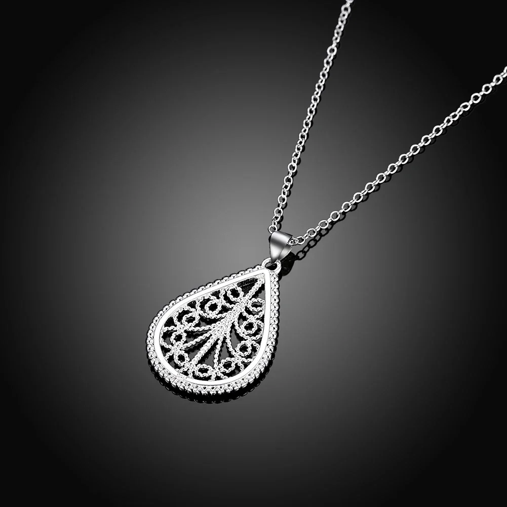 New trendy 925 sterling Silver unique Drop shape Pattern Pendant Necklaces For Women fashion party wedding accessories Jewelry