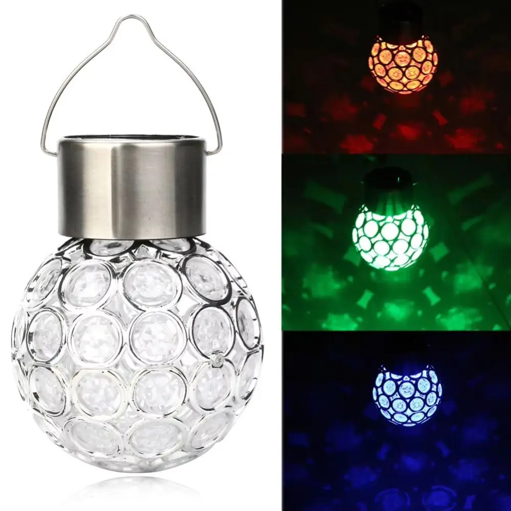 Camping Waterproof Solar Lights Motion Sensor Round Ball Hanging Light Crystal Ball Multicolor LED Lights Lawn Decoration