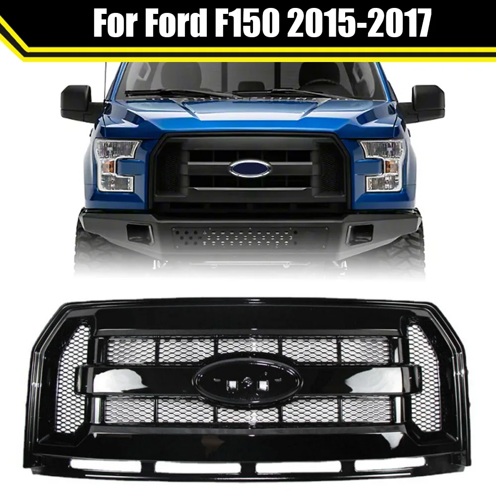 

Modified LED Mesh Grill For Ford F150 2015 2016 2017 Gloss Black Front Hood Bumper Upper Racing Grills Grill Radiator Grille