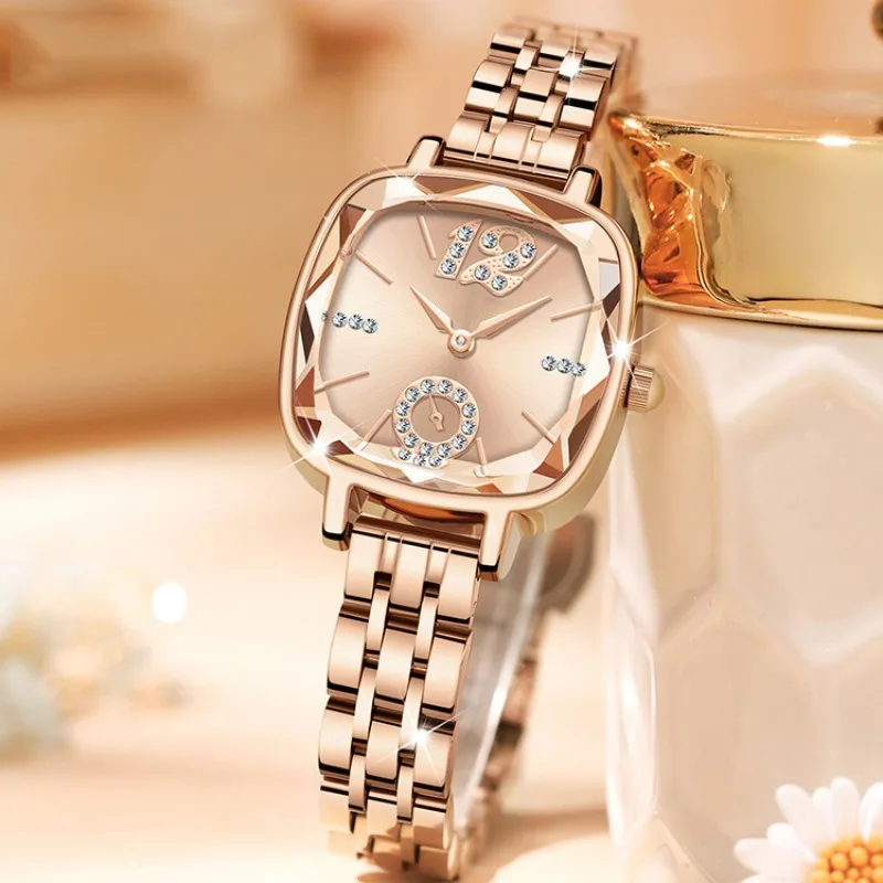 Square women\'s watch with diamond inlaid quartz watch