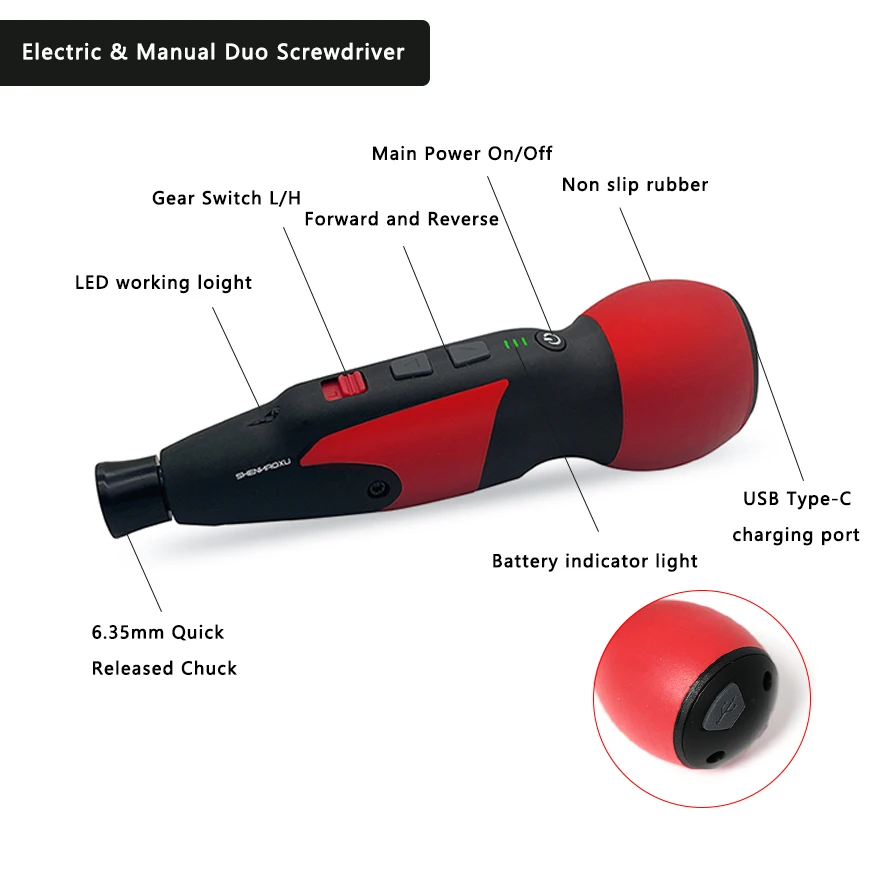 Mini Electric Screwdriver Adjustable Big Torque Two Speed Drill 3.6v USB Rechargeable Removable Battery Replaceable Power Tools