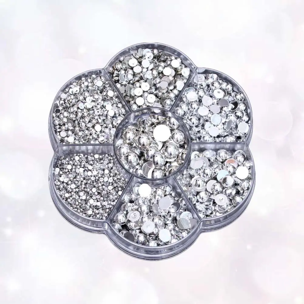 

2465Pcs Plastic Resin Half Round Pearl Beads Set for Nail Art DIY Manicure Decorations Sparkling Kit Box Packaging