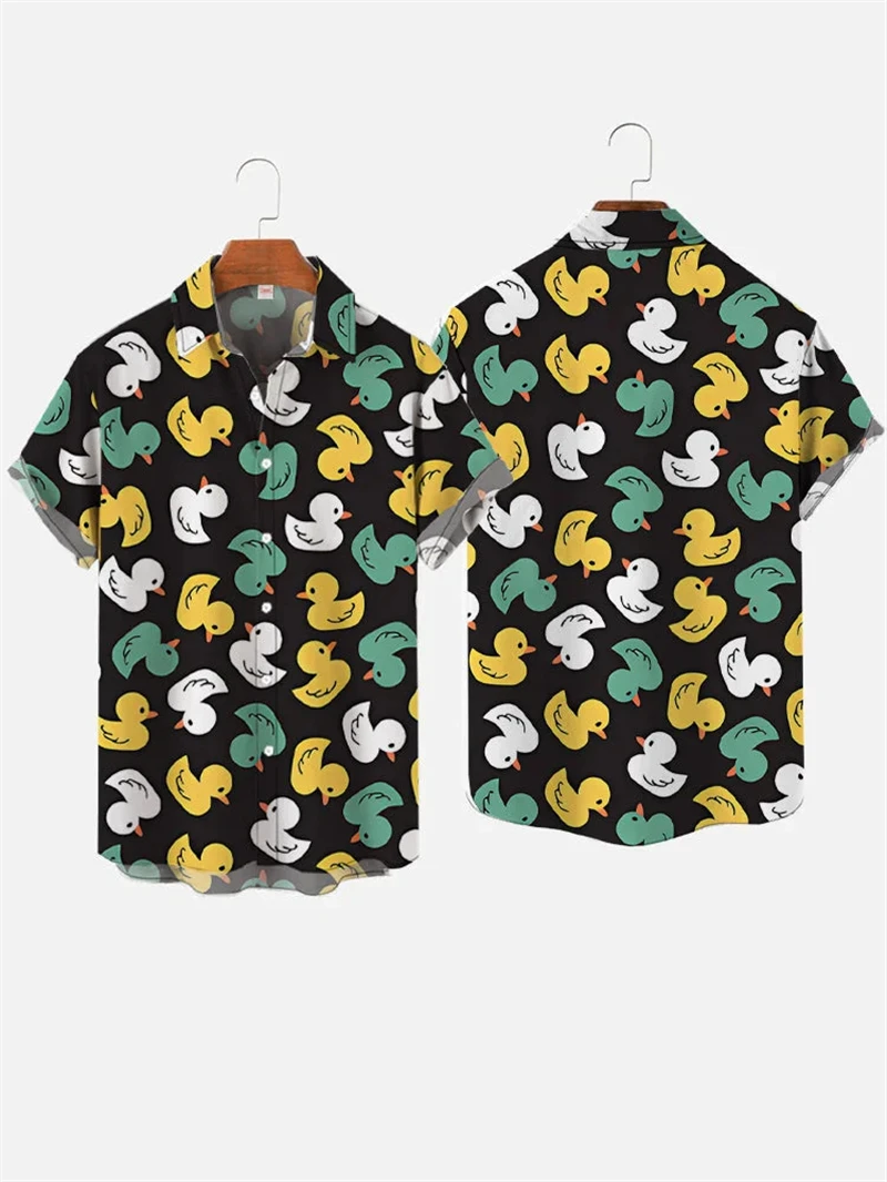 

3D Print Animal Ducks Printing Shirts For Men Women Summer Fashion Fun Short Sleeve Button Shirts Funny Women Y2k Clothing Tops