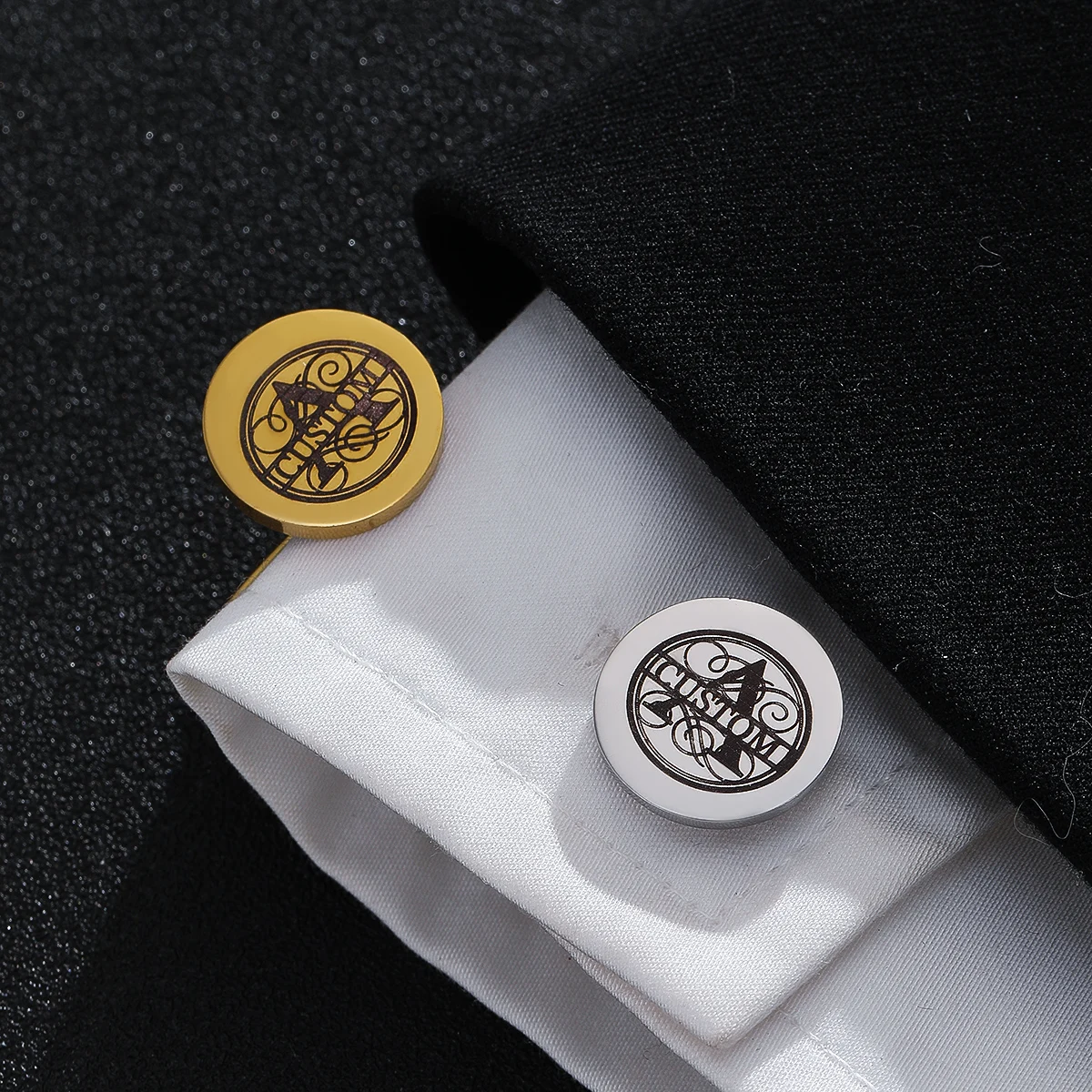 

Customized Golden Silver Stainless Steel Round Cufflinks - Elegant Classic Shirt Accessories for Men, Wedding, Business,
