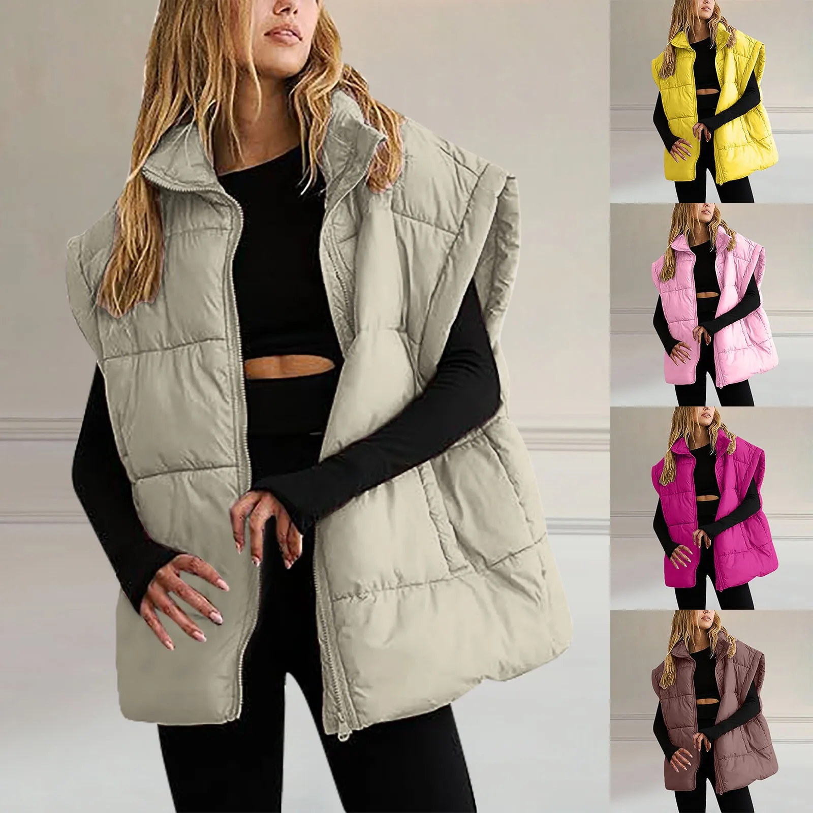 

Winter Women Padded Coat Vest Zipper Thicken Warm Jacket Autumn Casual Cotton Down Vests Puffer Loose Jackets Waistcoat