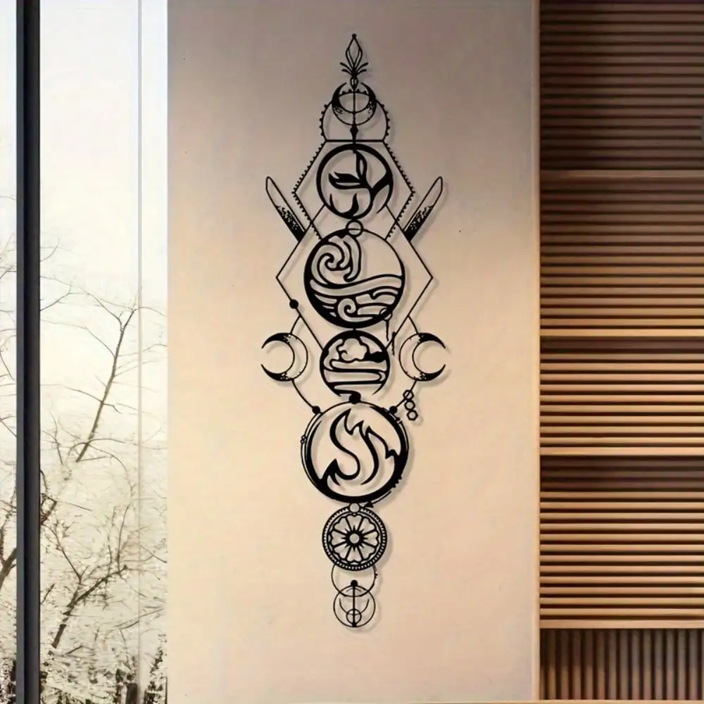 CIFBUY Metall-Wandkunst, vier Elemente, Feuer, Wasser, Erde, Luft, geometrische Eisenskulptur, Vintage-Natur, Heimdekoration, zum Aufhängen, Geschenk