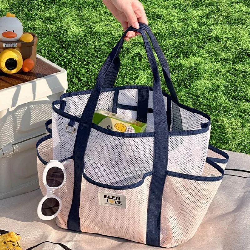 Swimming Waterproof Dry Bag PackFoldable Mesh Swimming Bag Beach Bag Large Capacity Toiletries Storage Bag Outdoor Shoulder Bag