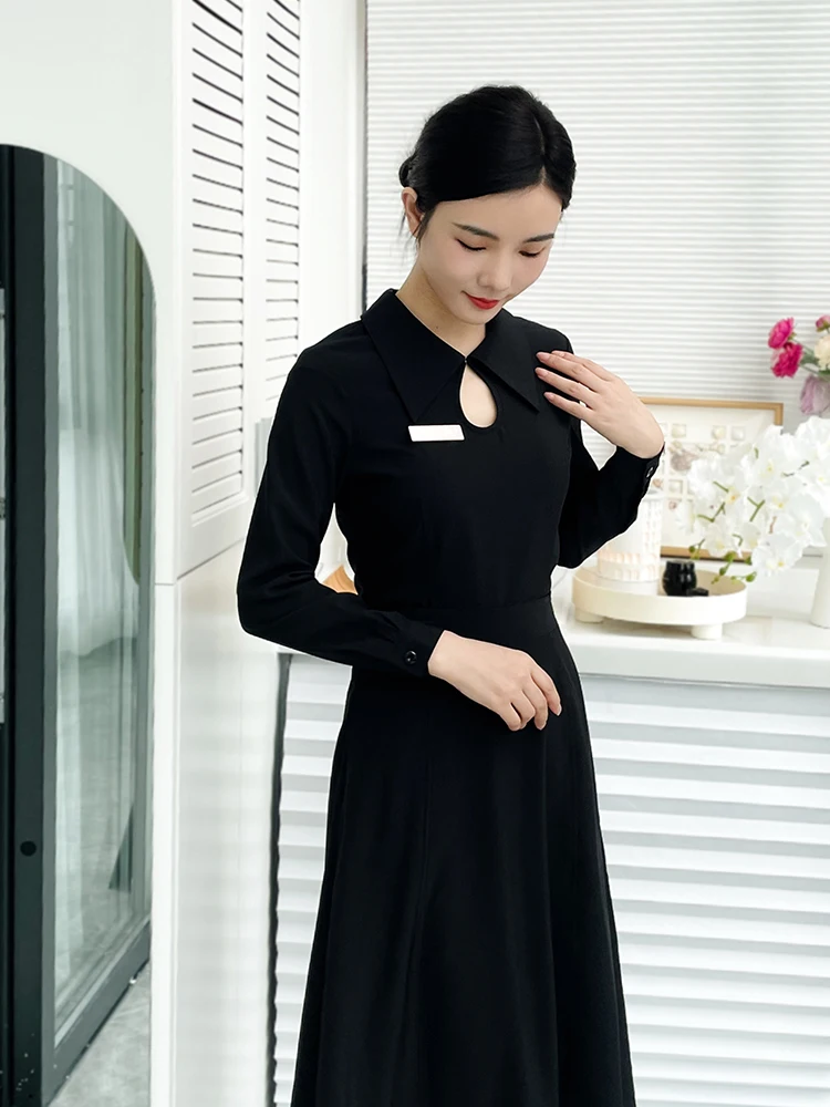 

Spring and Autumn Beauty Salon Work Uniform Female Beautician Long Sleeve Top+Skirt Set Health Club Technician Staffs Work Wear