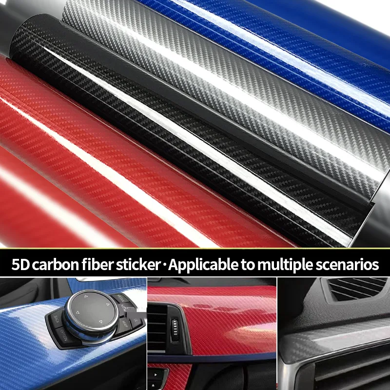 Car Color Changing Film 5D Carbon Fiber Sticker Twill Air Guide Groove PVC Interior High Gloss Body Film