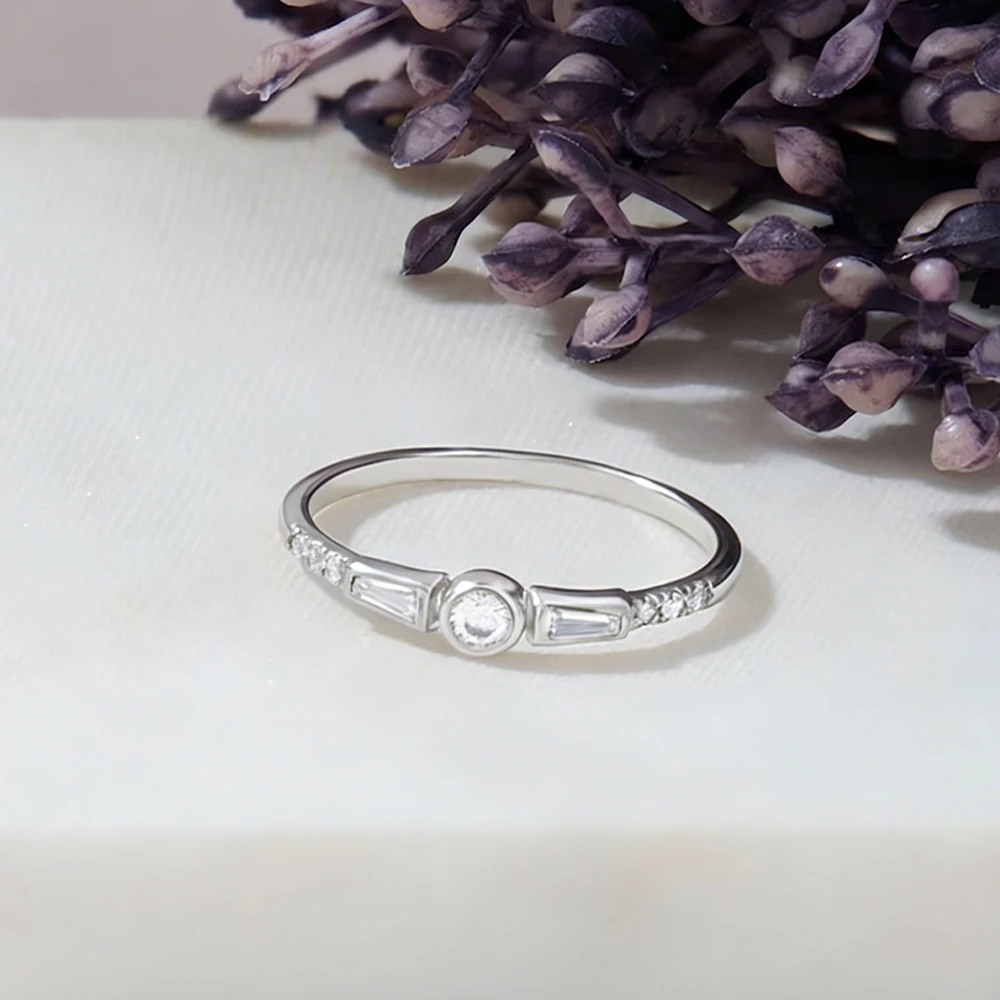 

Seasons of Shine 1.02ctw Moissanite Pinky Ring Solid 925 Sterling Silver Vintage Bezel Signet Dainty Wedding Band For Women Gift