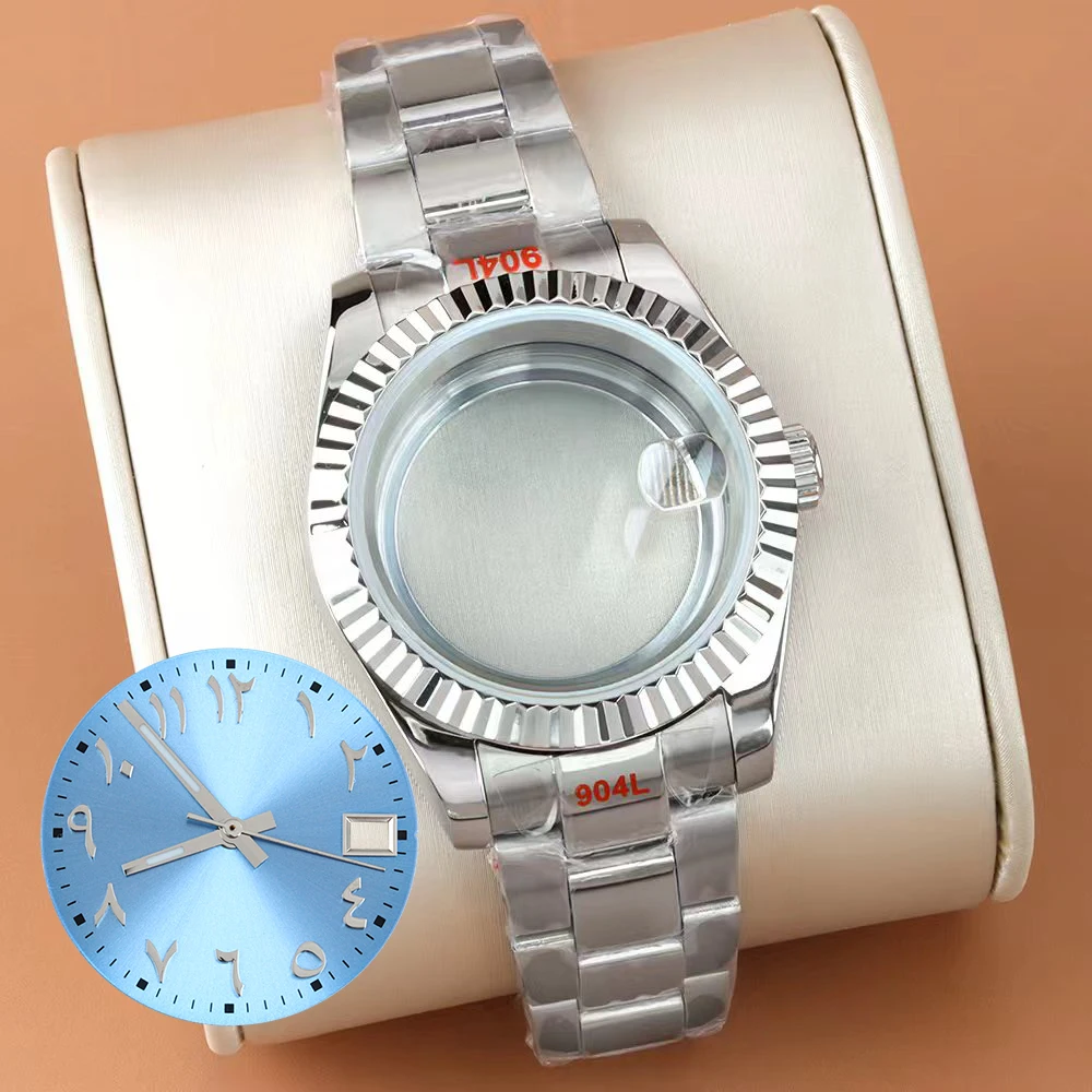 

36/39mm Watch Case NH35 Polish Oyster Strap with 28.5mm Arabic numeral Dial Hands For DATEJUST NH35 NH36 Movement 316L Steel