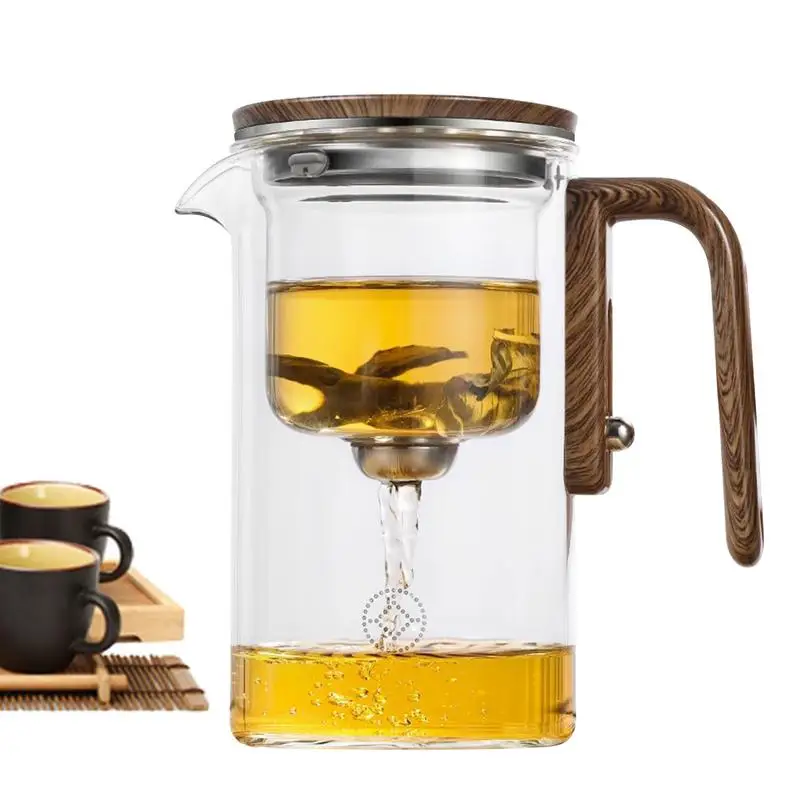 

Glass Teapot One-Button Tea Water Separation Filter Tea Pot Resistant Clear Glass Kettle With Wood Handle for Kitchen office