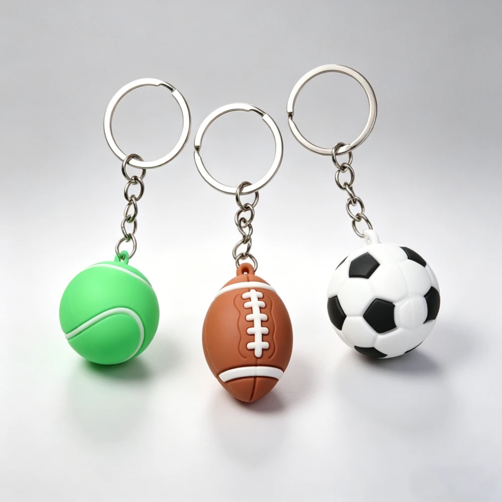 Modischer Kreativer Schlüsselanhänger Mini PVC Souvenir-Anhänger Schlüsselring Kreative Simulation Fußball Basketball Volleyball Tennis Rugby Geschenk – Detail 6