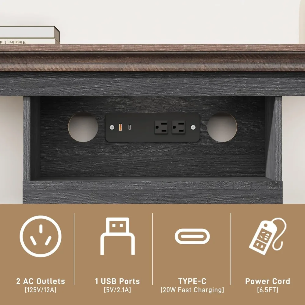 85 Electric Fireplace with Mantel, Fireplace TV Stand w/42 Electric Fireplace for 65 Inch TV with Power Outlets, Farmhouse Enter