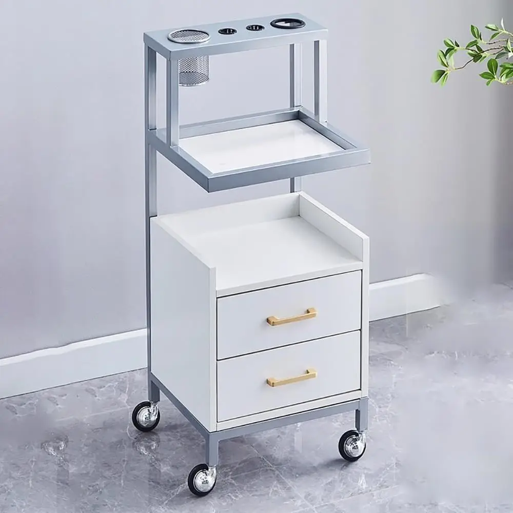 

Professional Hair Salon Trolleys with Storage Drawers and Hair Dryer Racks