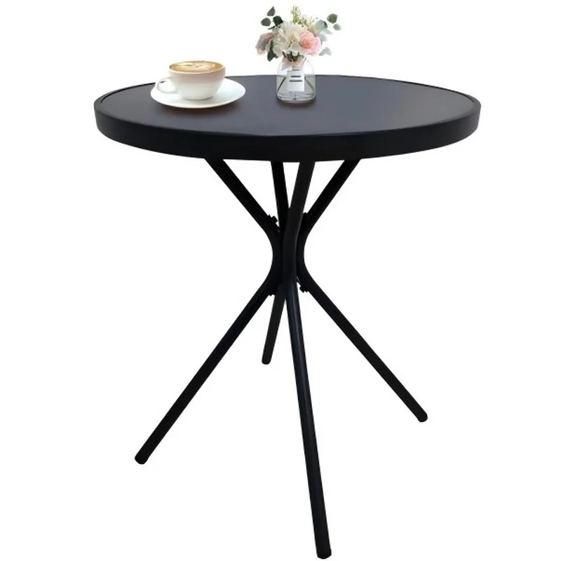 

24" Round Tempered Glass Side Table with Black Iron Frame, Quick Assembly, Indoor Outdoor Use for Patio Balcony Garden