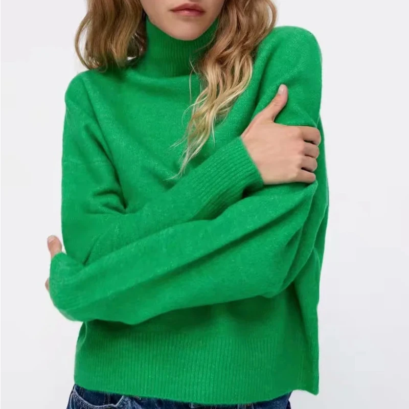

2023 Autumn and Winter New Women's Simple High-neck Solid Color Long-sleeved Sweater Women's Loose and Thin Pullover Fashion Top