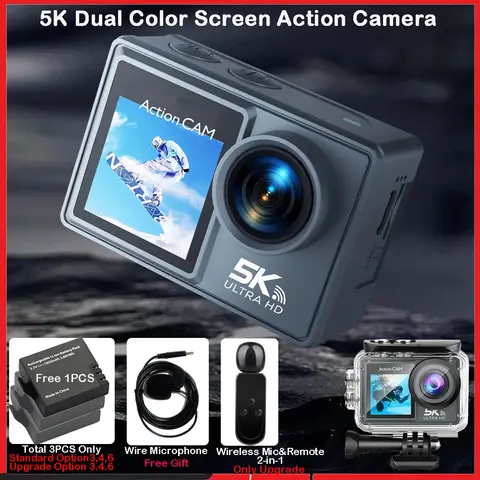 5K 4K60FPS 액션 카메라 듀얼 IPS 터치 LCD DVR EIS 170 ° 무선 마이크 및 리모콘이 포함된 30M 방수 5배 줌 스포츠 카메라 5K 4K60FPS 액션 카메라 듀얼 IPS 터치 LCD DVR EIS 170 ° 무선 마이크 및 리모콘이 포함된 30M 방수 5배 줌 스포츠 카메라