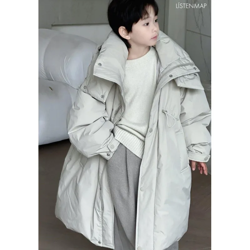 Boys' Winter Clothing, Long Over The Knee Cotton Jacket, Handsome Korean Version, Loose Cotton Jacket Girls' Down Cotton