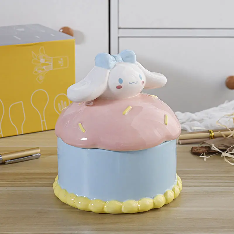 Imagem -02 - Desenhos Animados Sanrio Cinnamoroll Cerâmica Frasco de Armazenamento de Alimentos com Capa Bonito Caixa de Armazenamento para Doces Biscoito Lanche Cozinha Casa Organizador