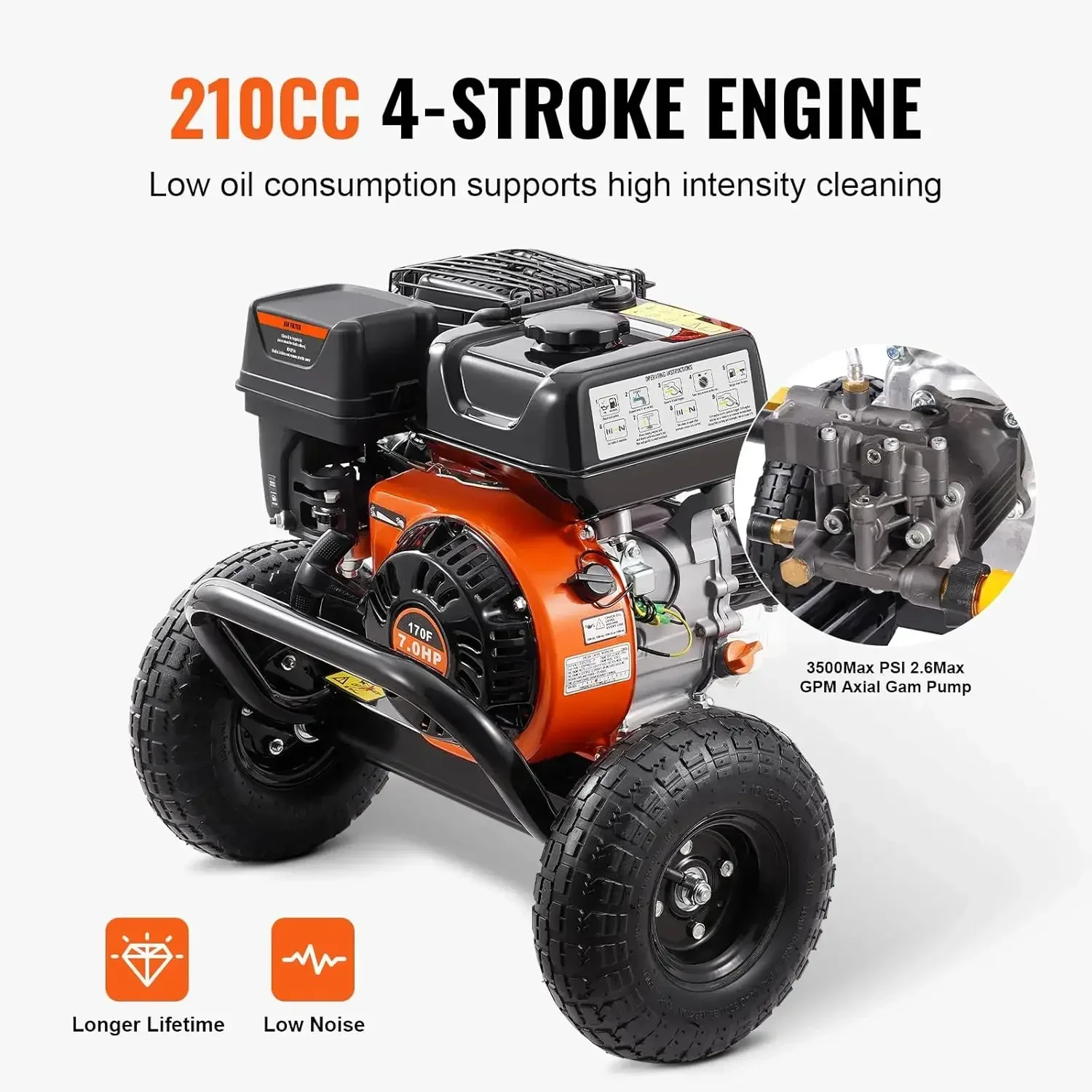 

[XMSJ]Gas Pressure Washer, 3500 PSI 2.6 GPM, Gas Powered Pressure Washer with Aluminum Pump, Spray Gun and Extension Wand
