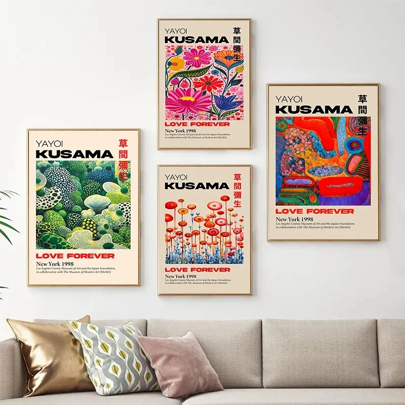 Póster de exposición de arte de montaña Yayoi Kusama japonés móvil abstracto, pinturas en lienzo, imágenes artísticas de pared, decoración del hogar