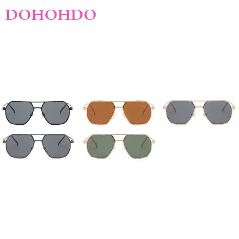 DOHOHDO Square Sunglasses Men Vintage Fashion Pilot Solid Shades Women Retro Ins Trendy Protection Eyewear Concave Shape UV400