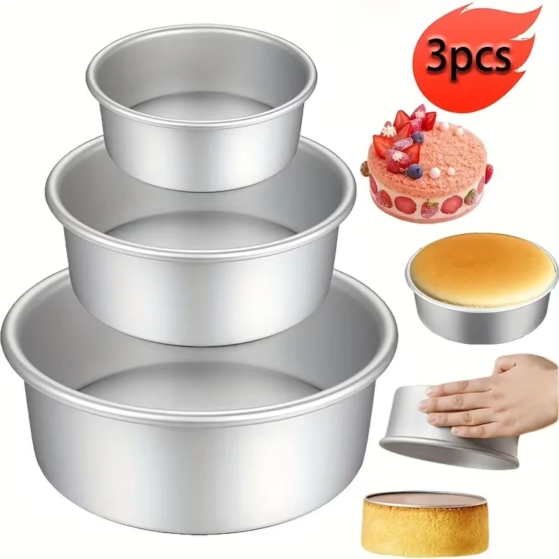 3pcs Anodized Aluminum Cake Mold Set, 2/4/5 Inch Round Removable Bottom Non-Stick Baking Pans for Layered Cakes,Cupcakes Wedding