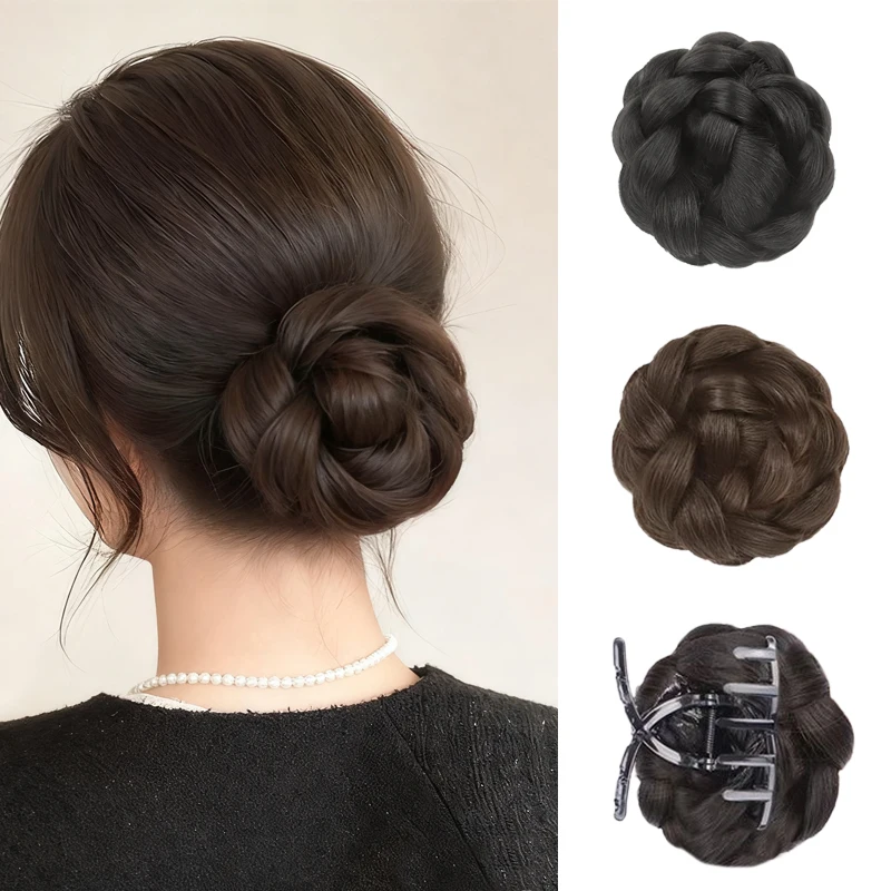 

Synthetic Braided Hair Clips for Hair False Bun Wig for Women Hair Accessories Black Brown Updo Hair Suitable for All Occasions