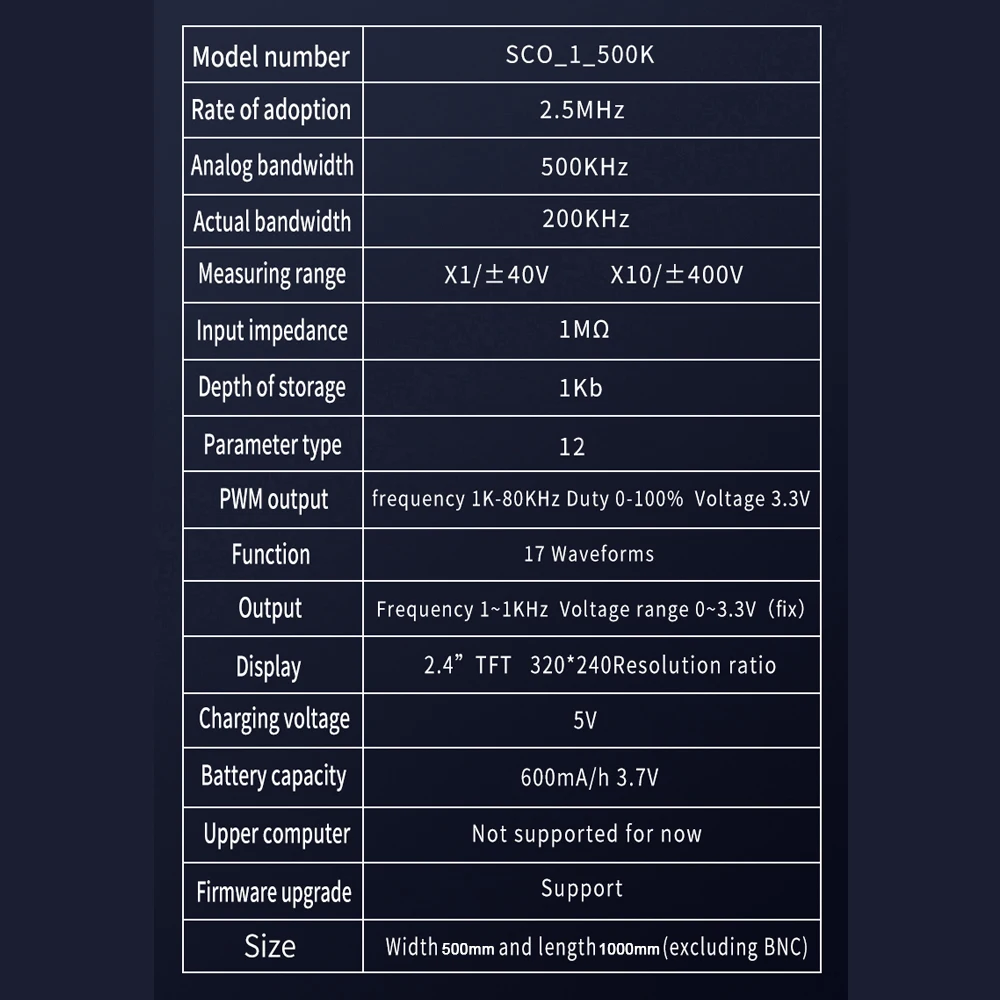 Handheld Oscilloscope 320*240 Resolution 2.4inch TFT Display 2.5MHz Sample Rate 500KHz Bandwidth Oscillometer