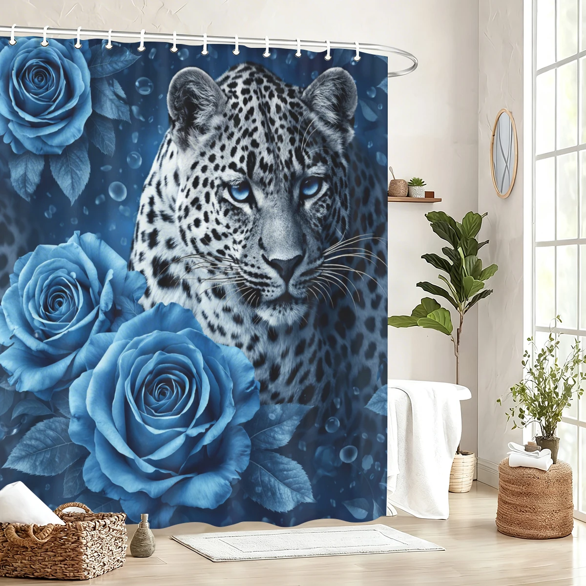 

Яркая занавеска для душа с животными и цветочными узорами из полиэстера - стильный декор для ванной комнаты, декоративная занавеска для дома
