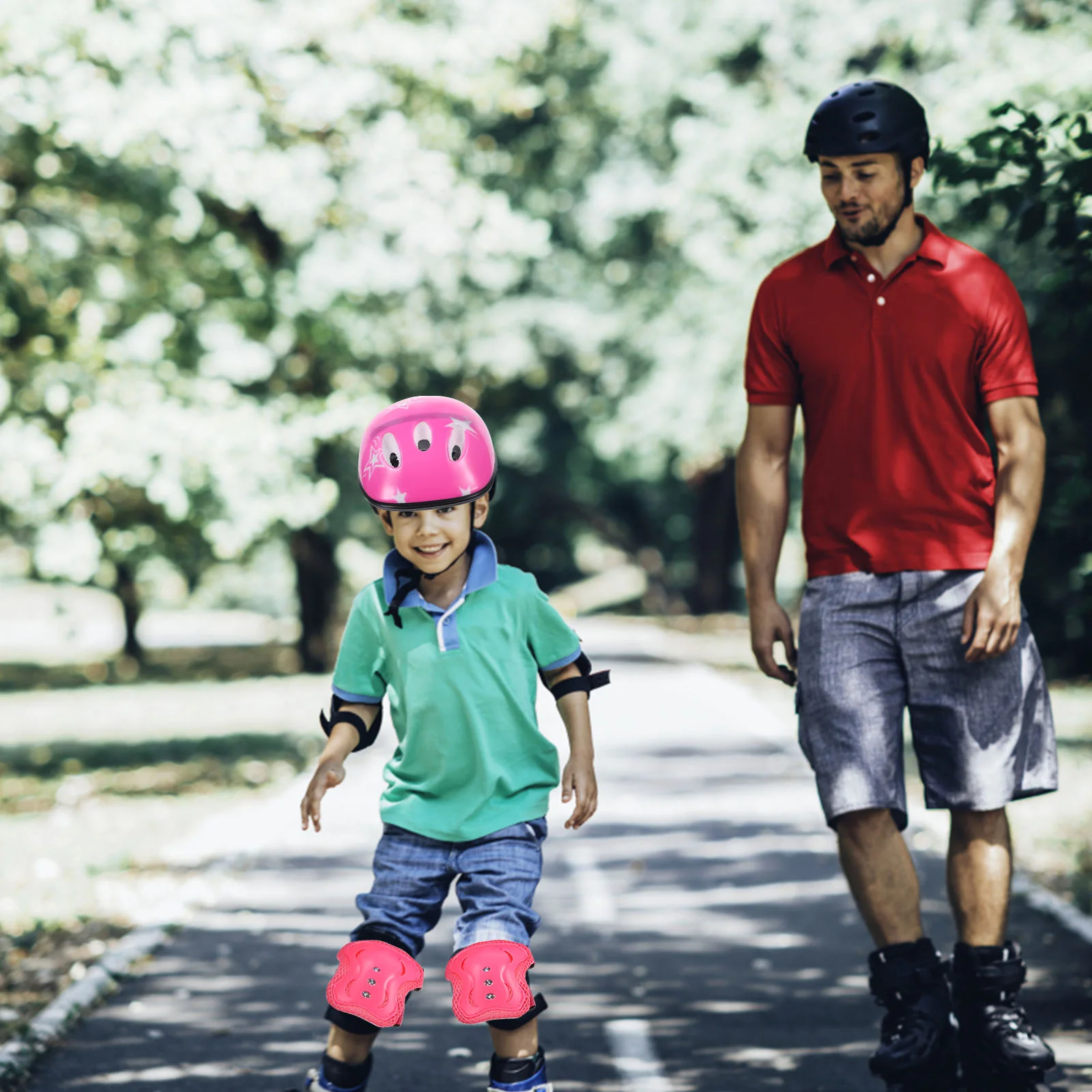 7 Pcs Child Riding Gear Helmets for Adults Kneepads Kids Pulley Pink Plastic Girl