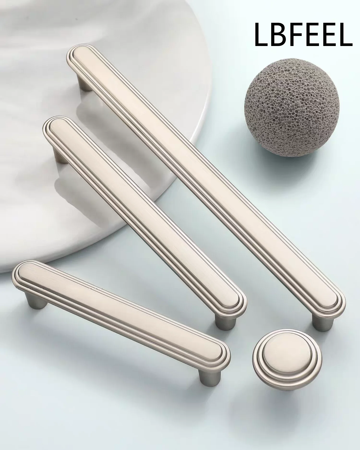Brushed Nickel Cabinet Handles Zinc Alloy Furniture Handles Round Drawer Knobs Modern Closet Wardrobe Kitchen Door Pulls LBFEEL