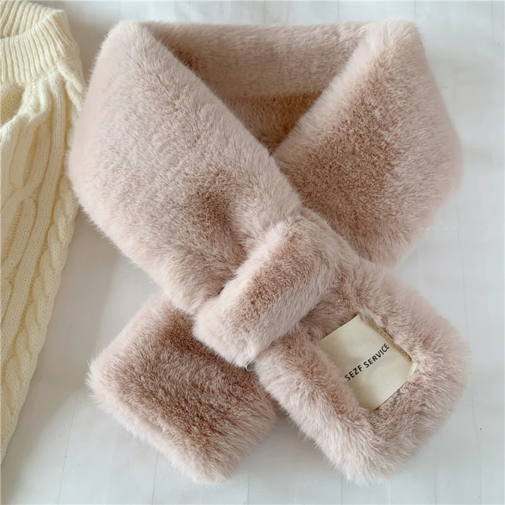 

Retro Faux Rabbit Fur Plush Scarf Thicken Warm Cross Scarf Soft Fake Collar Women Winter Scarves For Girls