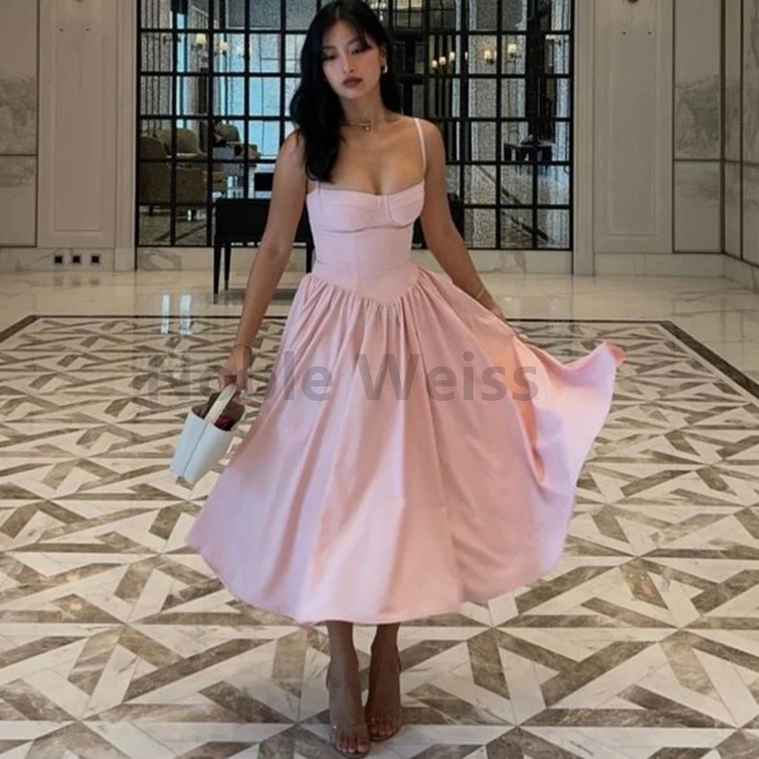 

Satin Prom Dress A-Line Tea Length Formal Gown for Women Customize