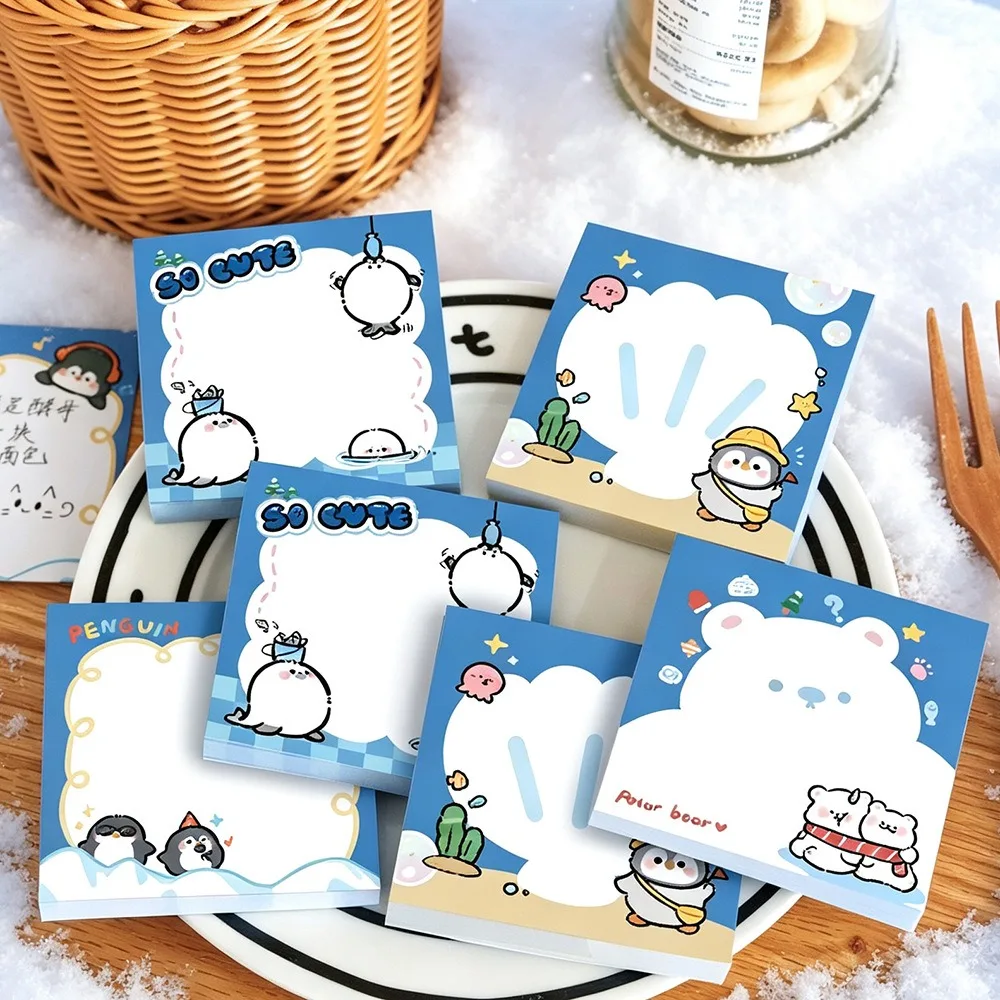 Adorable Penguin Square Sticky Note Pad Non-Tear Reusable Tabs for Student Study Office Supplies Memo Pad