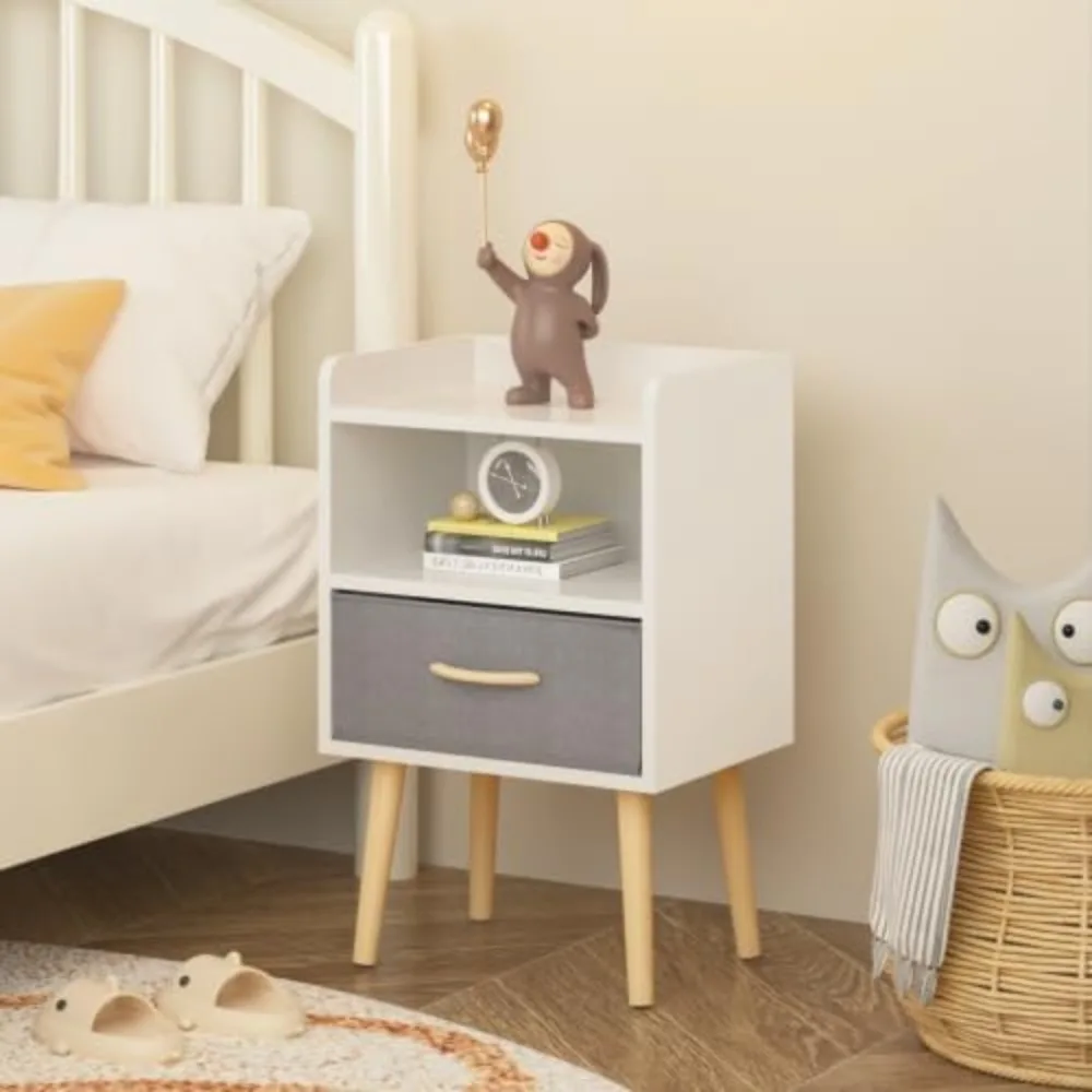 

Bedside Table with Drawer, Modern Bedside Table, Bedside Table, Wooden Side Table with Open Storage Rack, Bedroom Small