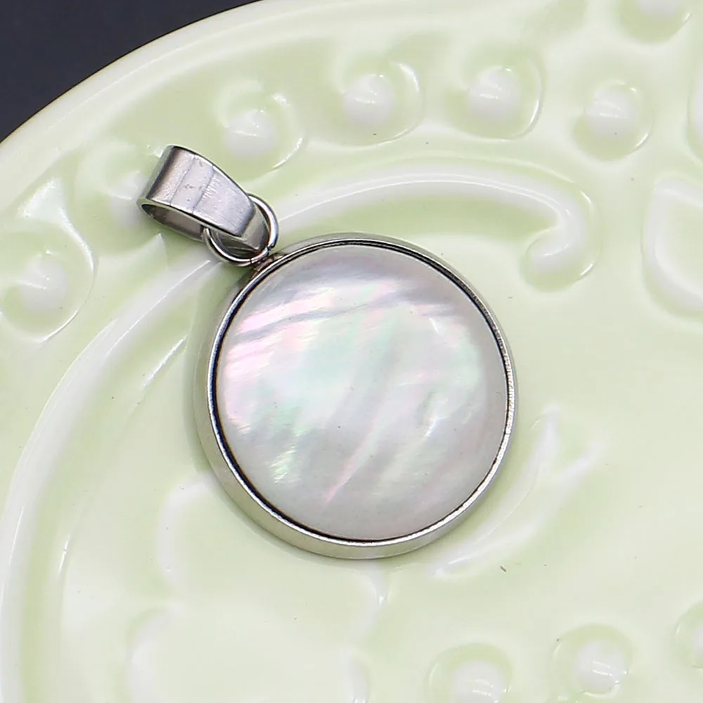 Round Natural Stone Abalone Shell Edging Electroplated Single Hole Melon Seed Button Pendant DIY Classic Necklaces Jewelry
