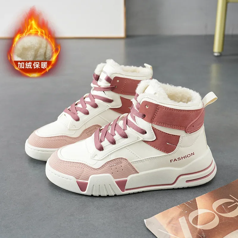 

High Quality Hot Selling High Top Small White Shoes 2024 New Autumn and Winter Korean Version Plus Velvet Board Shoes Sneakers