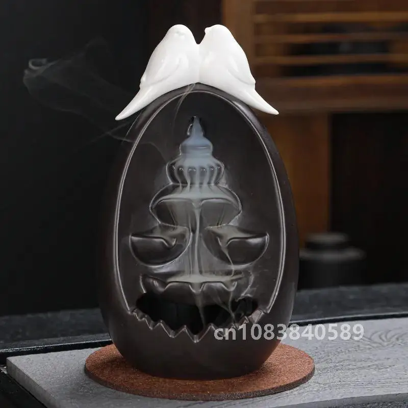 Ceramic Backflow Incense Burners Smoke Waterfall Fountain Meditation Aromatherapy Reflux Incense Holder Buddha Home Zen Decor