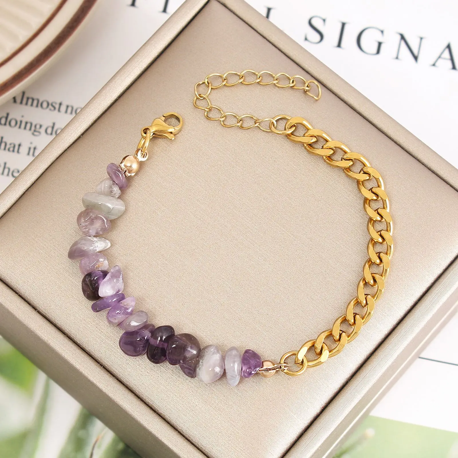 Bohemian Bracelets 316l Stainless Steel Natural Crystal Purple Stone Bracelet For Woman Holiday Jewelry Gifts Dropshipping