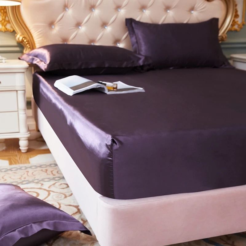 Satin Sheets Fitted Sheet Solid Color Rayon Mattress Cover Elastic Band Bed Sheet King 200x220 No Pillowcase Beddings