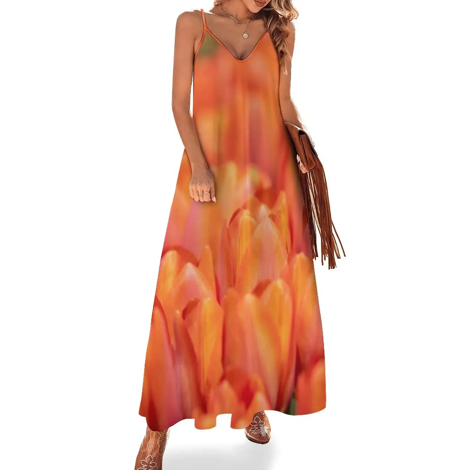 

Sea of orange Sleeveless Dress birthday dress for women elegant dresses for women