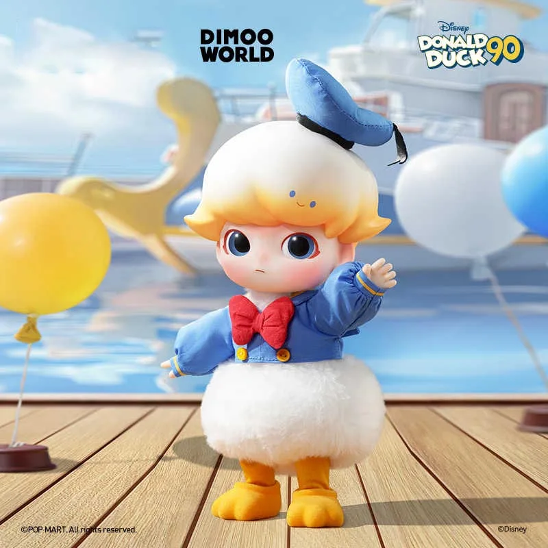 Genuíno novo dimoo pato donald 1/8 figura móvel crianças brinquedo bonito boneca figura de ação feita à mão presente de natal