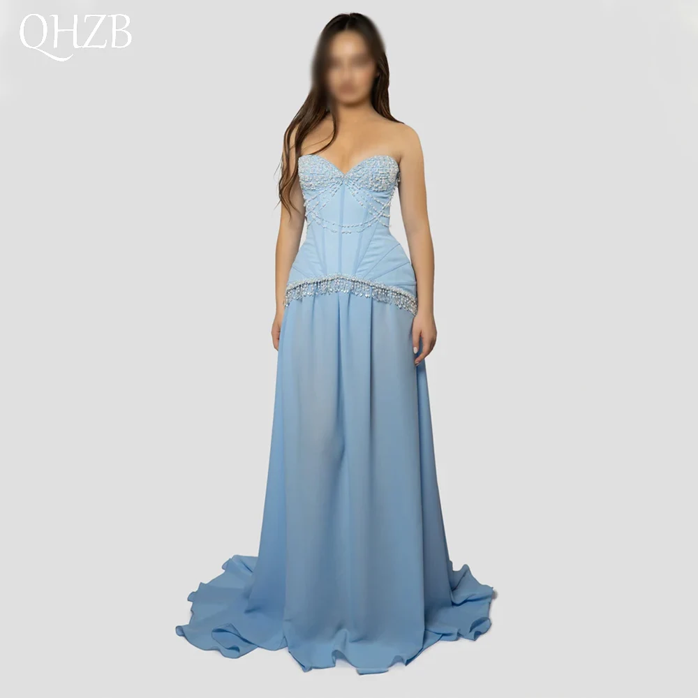 

Customized Elegant Long Beads Evening Dresses for Special Occasions Chiffon Floor-Length Sweep Train Women Gala Party Dress 2025