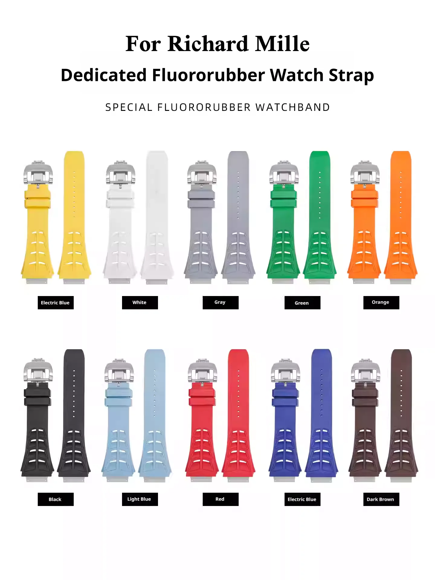 29mm FKM Dedicated Watchband for Richard Mille Convex end Stainless steel end piece watch strap original style buckle wrist belt