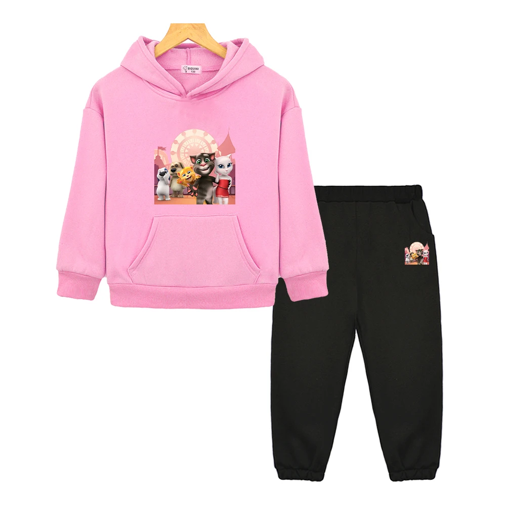 

boys girls Hooded Spors Sets Talking tom cat hoodie Fleece Sweatshirt 2pcs pullover+Pant Disney Jacket kids boutique clothes
