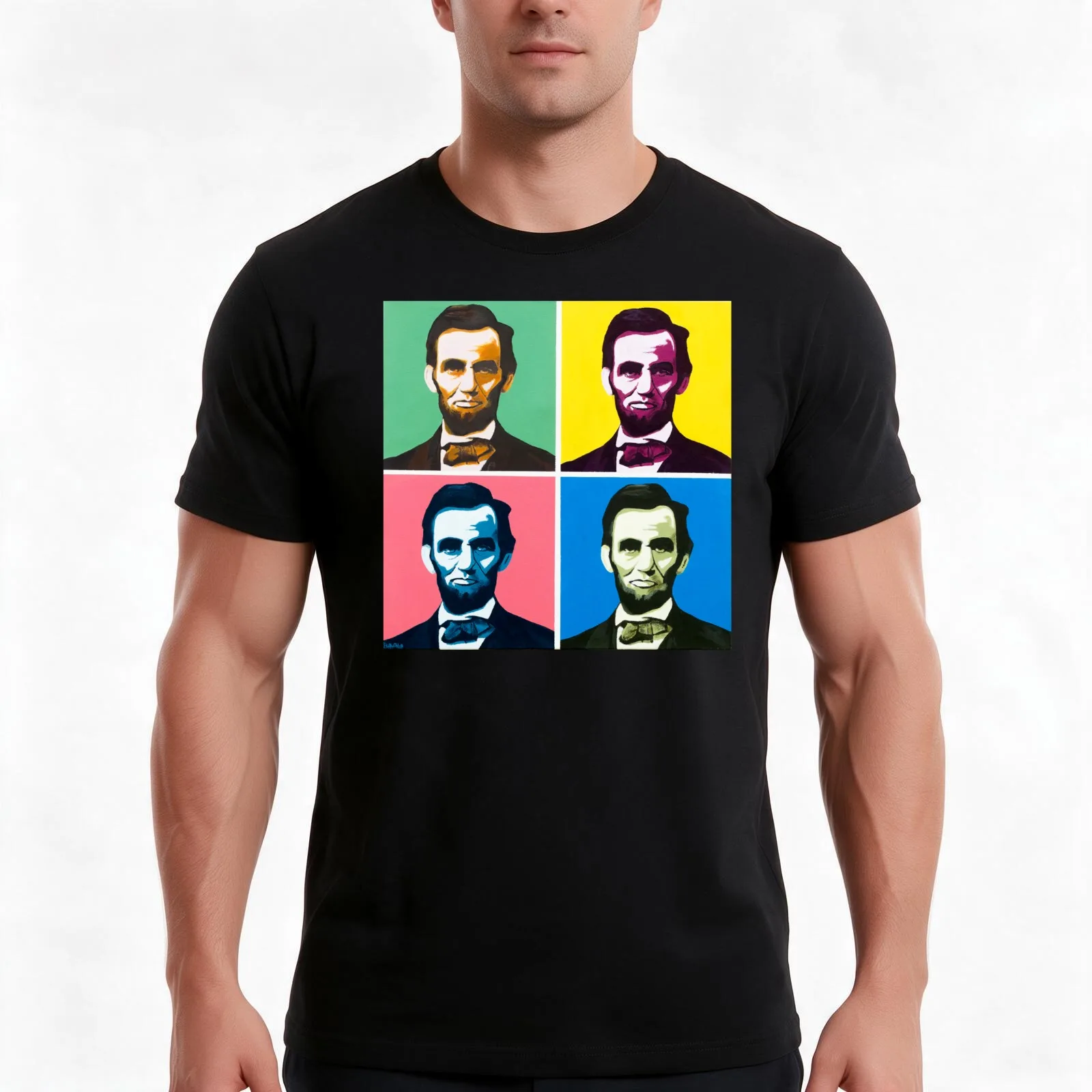 Abe, Abraham Lincoln, Painting, Warhol T-Shirt, Summer Casual Cotton Tee, Oversized Streetwear Tops, Vintage Graphic Print