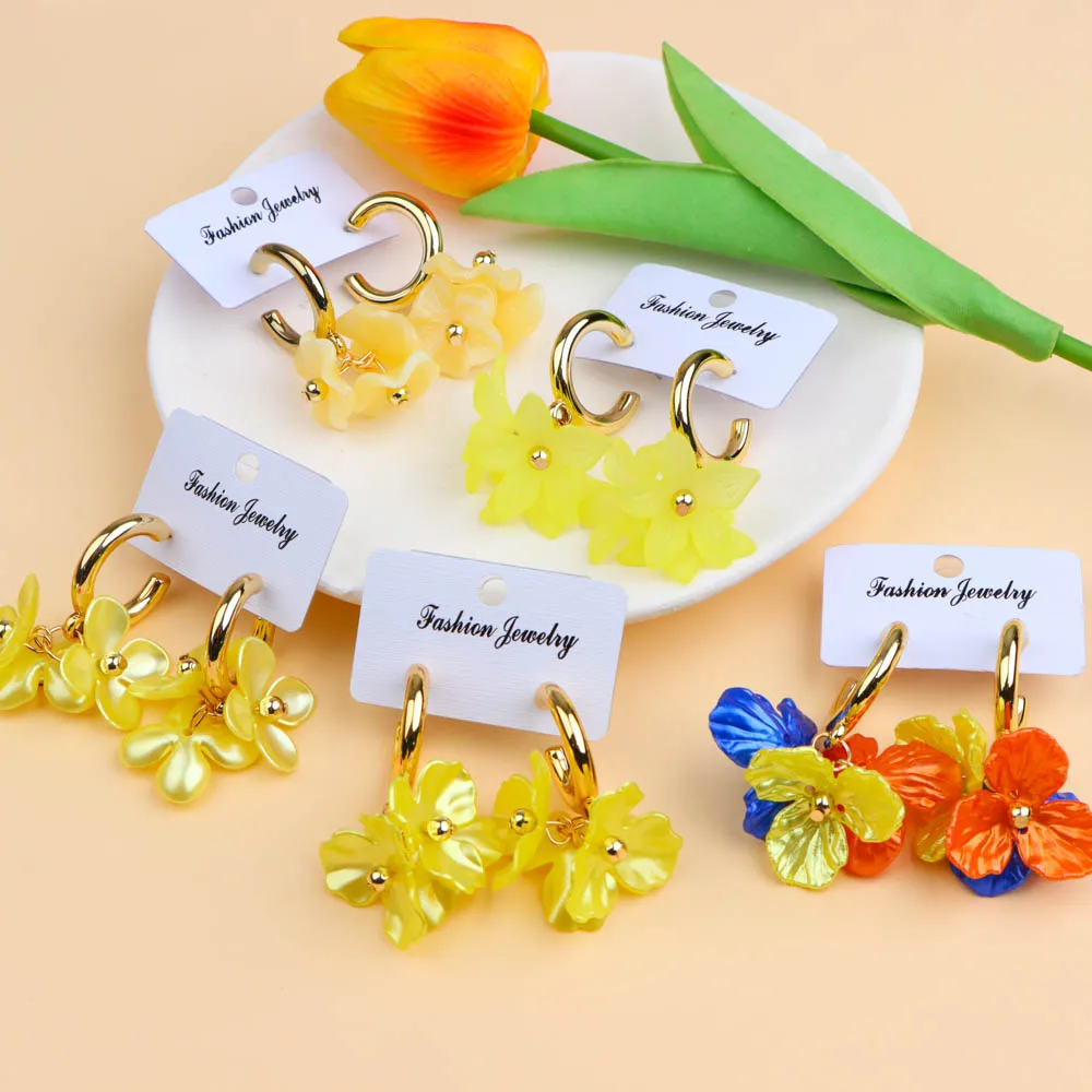 10 زوج/وحدة تصميم جديد أنيق سحر لامعة رائعة الزهور الاكريليك المرأة قلادة أقراط مزيج نمط مجوهرات اكسسوارات هدية #5